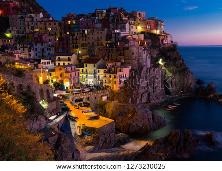 Picture of Manarola La Spezia  city with small villages at evening, Italy
