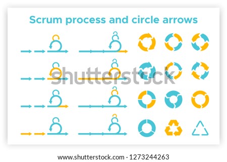 Scrum info graphic diagram element vector set illustration. Agile diagram, recycle symbol and circle chart element collection. Group of blue and orange symbols for scrum methodology info graphic Royalty-Free Stock Photo #1273244263