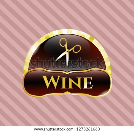  Golden emblem with scissors icon and Wine text inside