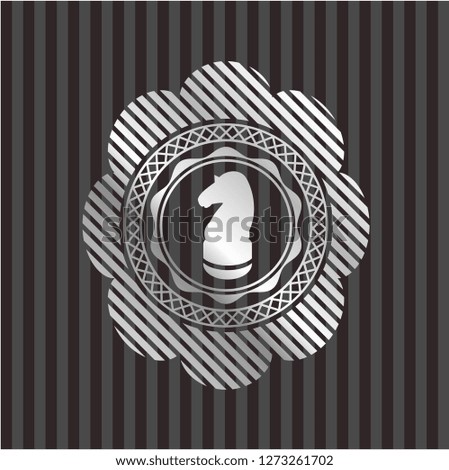 chess knight icon inside silvery shiny emblem