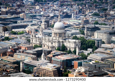 Aerial view of St Paul's Cathedral from the top of the shard. London,