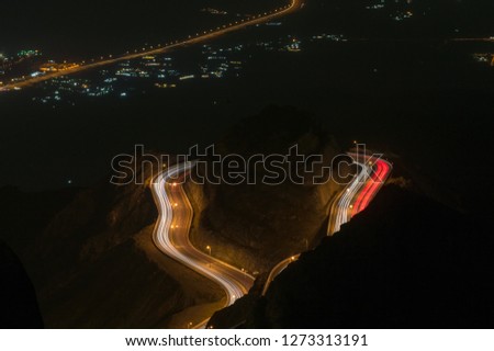 Light trails from Hada mountain of Taif, Saudi Arabia