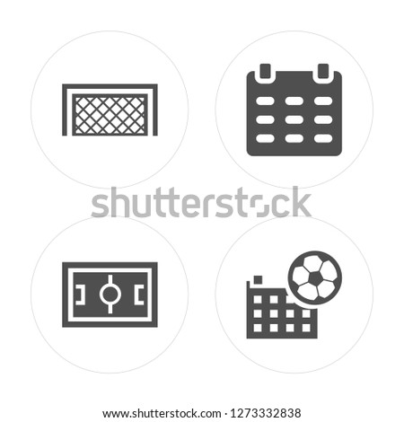 4 Goal, Football field, Scoreboard, Calendar modern icons on round shapes, vector illustration, eps10, trendy icon set.