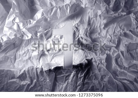 1 number one, graphic white digit and creative typography on ecological, paper background        