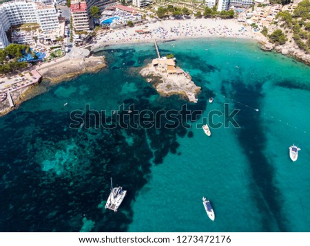 Aerial view, view of Camp de Mar with hotels and beaches, Costa de la Calma, Mallorca, Balearic Islands, Spain