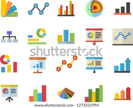 Color flat icon set color scheme flat vector, chart, statistics, scatter, statistic, point diagram, presentaition board, classification, core of the earth fector, achievement