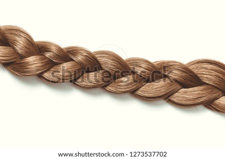 braided pigtail, a lock of natural hair on a white background, hair on white, a long beautiful braid