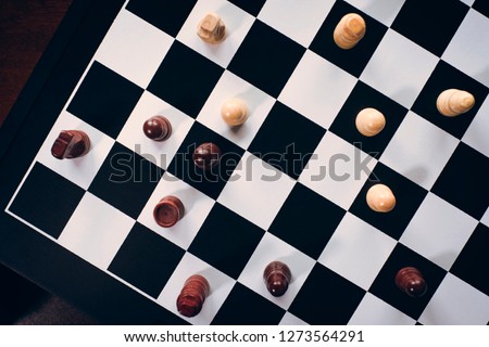 Chess board game viewed from top