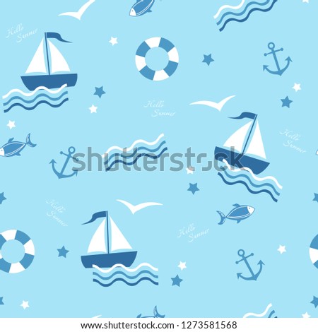 Marine theme vector illustration for children. Seamless pattern