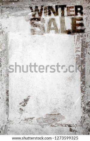 Winter Sale Grunge Background with grungy frame and remains of scotch tape. Dirty artistic design element, box, frame for text.