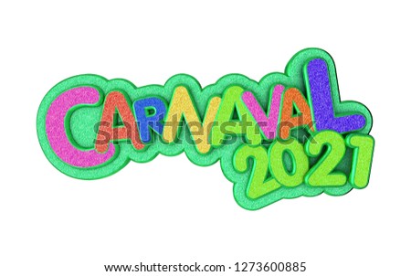 Carnival or carnaval gold colorful glitter texture font. 2021 Rio de Janeiro holiday card design template. Isolated