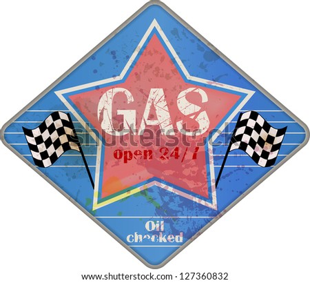 Vintage gas station fuel sign, vector illustration
