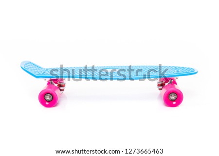 Blue penny skateboard isolated on white background