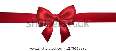 Realistic red bow with horizontal red ribbons isolated on white. Element for decoration gifts, greetings, holidays. Vector illustration.