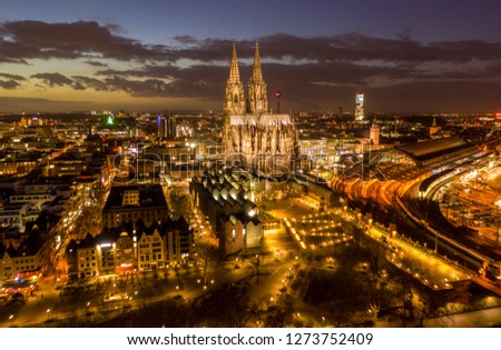 aerial view from Cologne cathedral at night