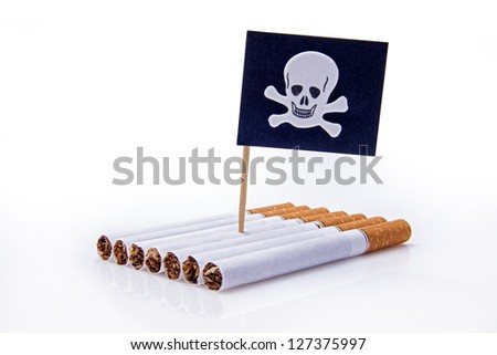 Boat made of Cigarettes with death flag