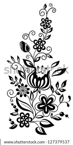 black-and-white flowers and leaves. Floral design element in retro style. Many similarities to the author's profile.