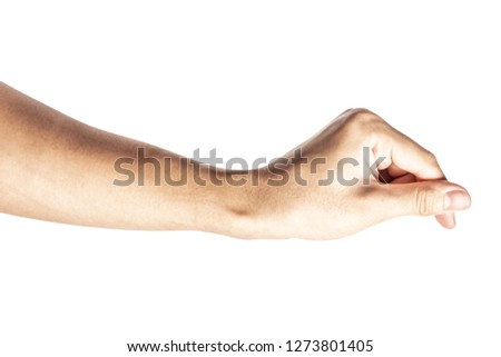 Hand hold virtual business card, credit card or blank paper isolated on white background with clipping path.