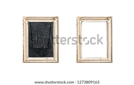 set of two old silver wood picture frames with passepartout, isolated on white