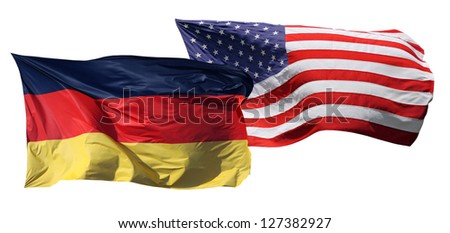 Flags of the United States of America and Germany, isolated on white background