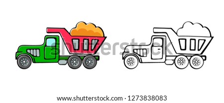 Coloring page outline of cartoon cute truck. Coloring book for kids. Vector illustration, 