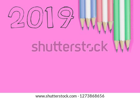 Pencils and​ number 2019​ with​ copy​ space​ for​ text