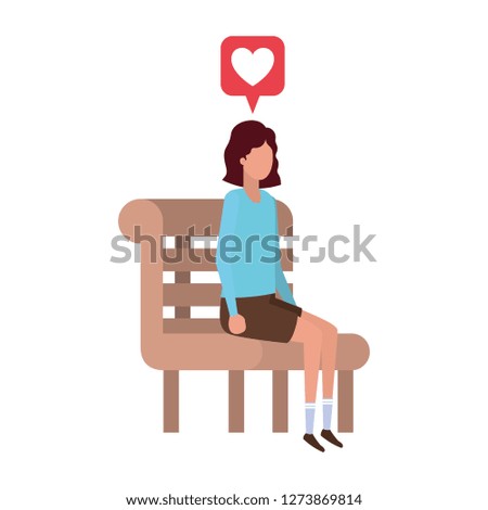 woman sitting on bench with speech bubble