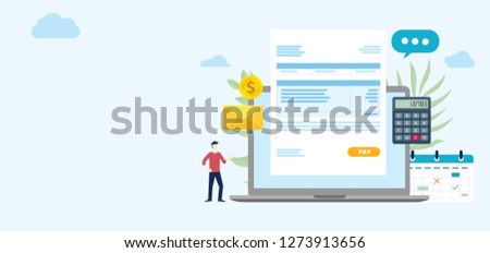 payroll payment concept with laptop and invoice wage paper with free space for text on side - vector