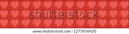 website header Valentine's day greeting card. paper hearts on wooden background. color living coral. . Color of the year 2019 concept. Living Coral abstract background.