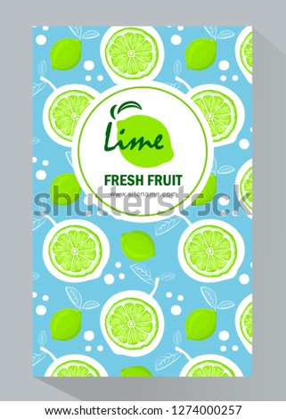 Vertical banners with sliced lime pieces, leaves. Vector illustration.