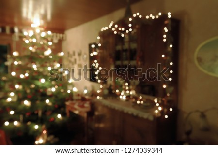 Abstract Christmas Concept - Atmospherically Decorated Family Room in Christmas Time