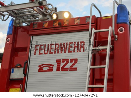 Road blocked by german fire department. Warning sign with the German word "Feuerwehr" (in English "Fire Department")