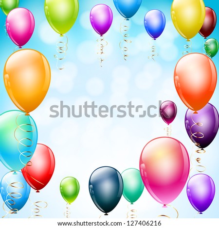 colorful balloons as frame on blue
