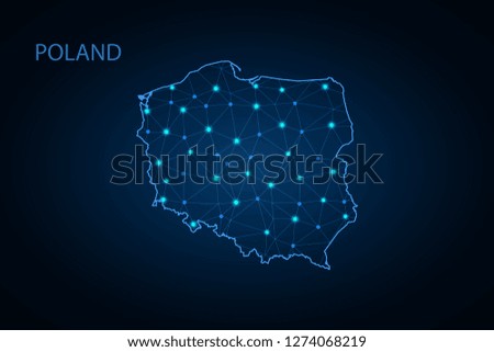 Map of Poland. Wire frame 3D mesh polygonal network line, design sphere, dot and structure. communications map of Poland. Vector Illustration EPS10. - Vector