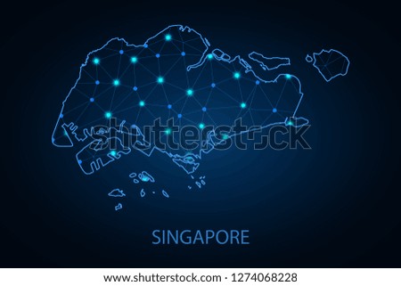 Map of Singapore. Wire frame 3D mesh polygonal network line, design sphere, dot and structure. communications map of Singapore. Vector Illustration EPS10. - Vector