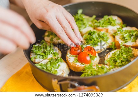Home cooking - recipes in pictures - cooking bruschetta step by step - Italian Crusty appetizer closeup