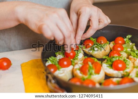Home cooking - recipes in pictures - cooking bruschetta step by step - Italian Crusty appetizer closeup - 