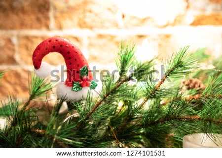 Christmas decorations on a blurred background. Happy New Year and Xmas theme. 
