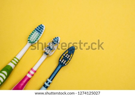 multicolored toothbrushes. copy space.