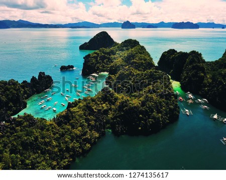 An aerial shot of the Philippines islands in Palawan