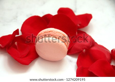 Heart of a rose-petal red light background macaroons