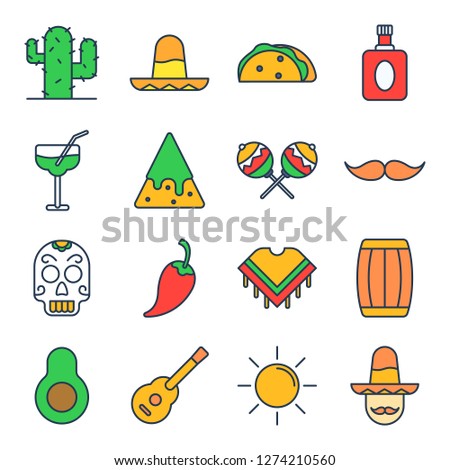 Mexican icons pack. Isolated mexican symbols collection. Graphic icons element