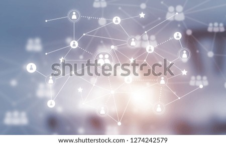 Lines connected with dots as social communication concept in office