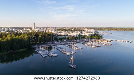 Beautiful view of harbor and boats. Helsinki city at summer.