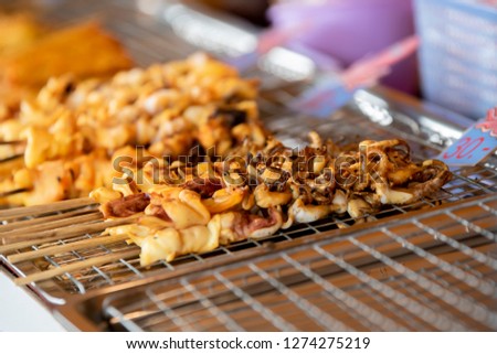 Thailand grilled squid in street food