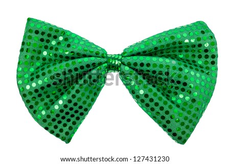 Green St. Patricks Day bow tie with sequins isolated on white background