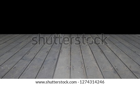 Wooden old nailed table perspective with black background