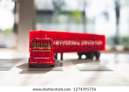 Closeup red truck container using for logistics and business concept