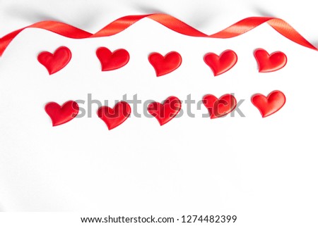Red heart ribbon white isolated white background st valentines wedding day card