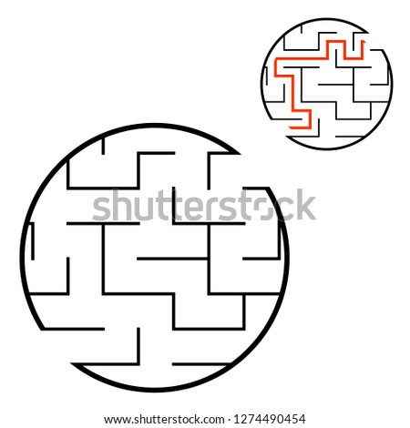 Abstract round maze. Game for kids. Puzzle for children. One entrance, one exit. Labyrinth conundrum. Flat vector illustration isolated on white background. With answer